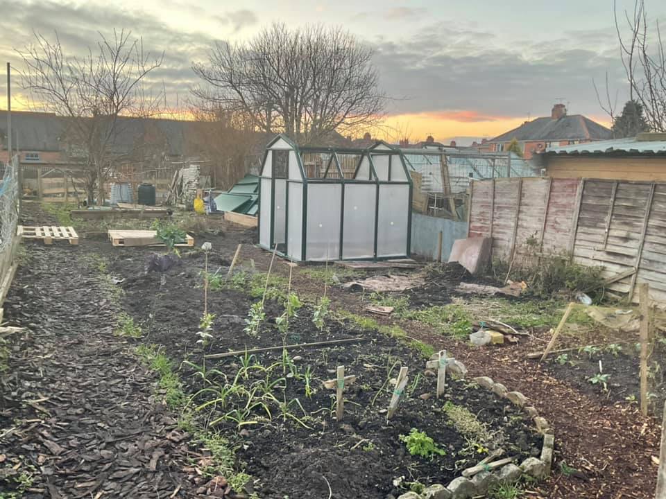 The allotment is filling up and the greenhouse is being built
